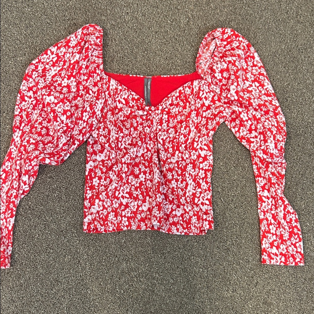 Anthropologie Red and White Floral Blouse